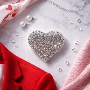 3/$10 Rhinestone Heart Button Brooch Pin – Silver Crystal Sparkl